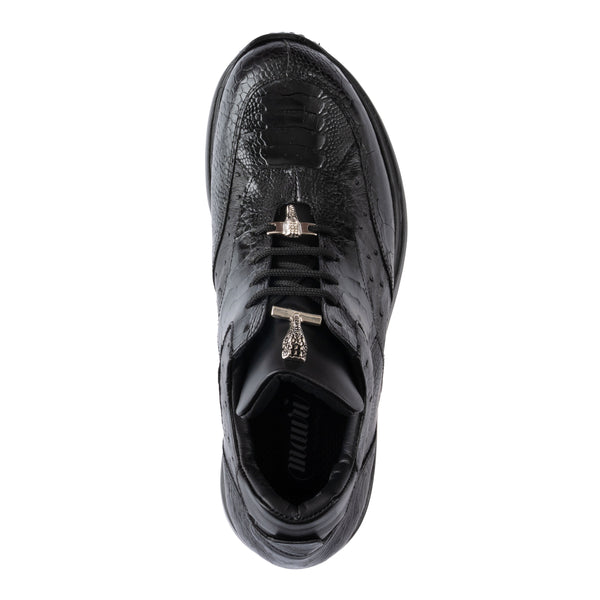 Mauri sneaker ostrich skin and ostrich leg in black