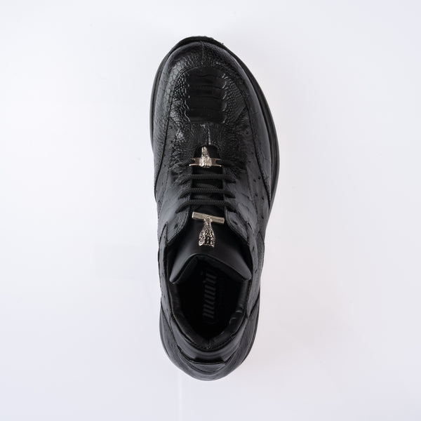 Mauri sneaker ostrich skin and ostrich leg in black