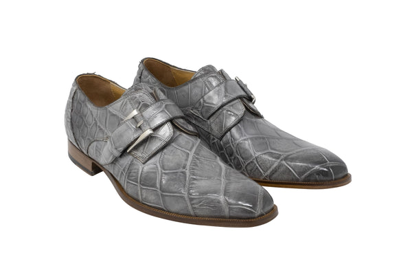 Mauri Body Alligator Hand Painted Monk Strap - Light Grey Burnished