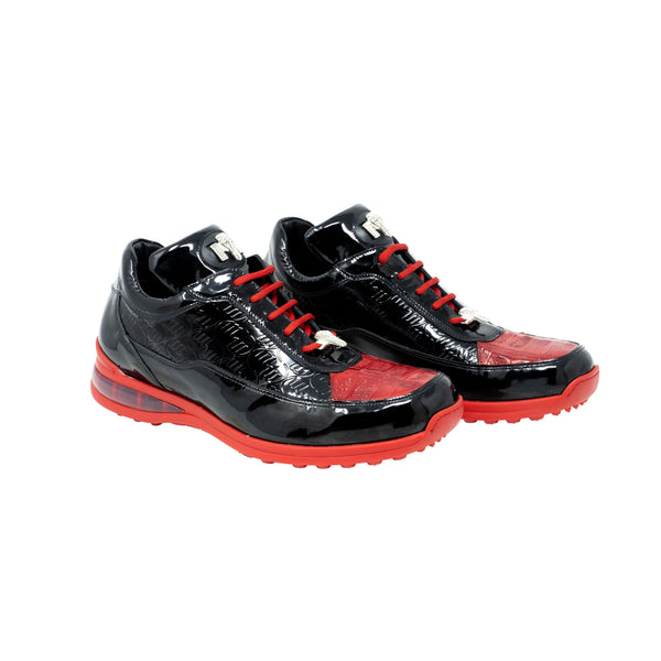 Mauri - Baby Crocodile Hand Painted Embossed Patent Sneaker Black/Red