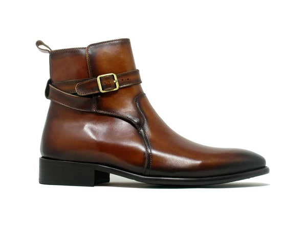 Carrucci Leather Strap Buckle Boots