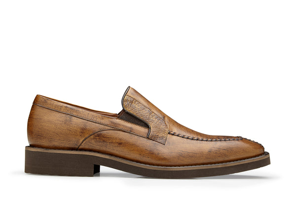 Ostrich and Italian Calf Slip-On with an Ultra Light Rubber Sole - Almond