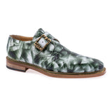 Mauri Alligator Dress Shoe with Buckle - White smoke and hunter green in color