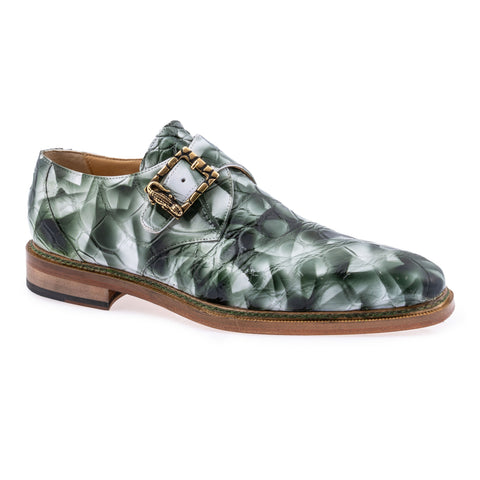 Mauri Alligator Dress Shoe with Buckle - White smoke and hunter green in color