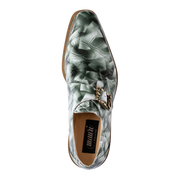 Mauri Alligator Dress Shoe with Buckle - White smoke and hunter green in color