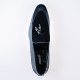 Mauri slip on dress shoe patent leather and velvet- wonder blue in color