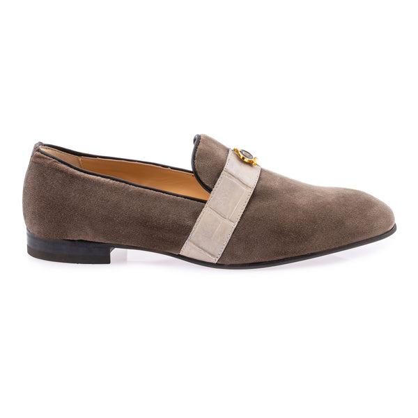 Mauri slip on shoes with velvet and crocodile - light grey