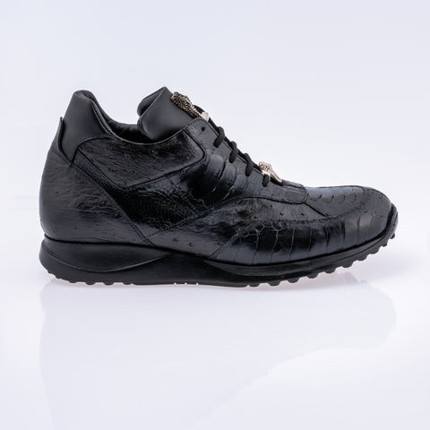 Mauri sneaker ostrich skin and ostrich leg in black