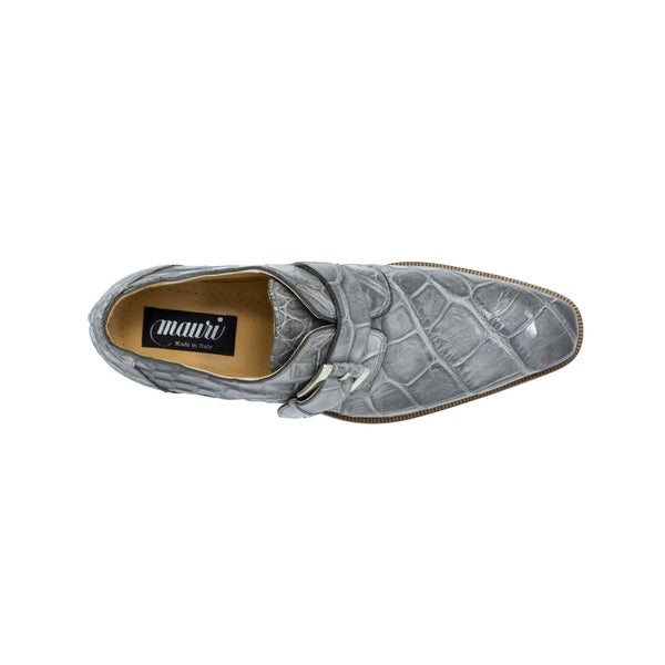 Mauri Body Alligator Hand Painted Monk Strap - Light Grey Burnished