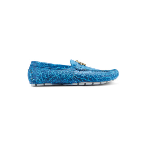 Hand painted alligator driver shoe - Caribbean blue
