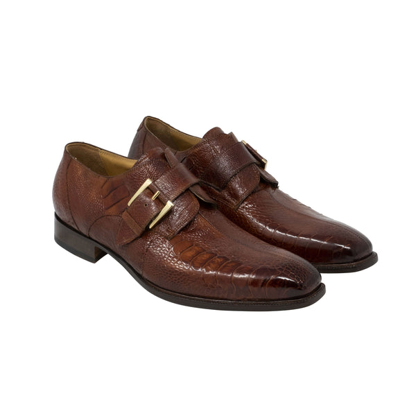 Mauri Hand Painted Ostrich Leg Monk Strap - Gold Burnished