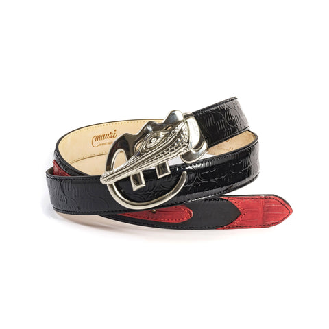 Mauri Adjustable  Belt - Hand Painted Baby Crocodile and Patent Embossed