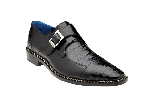 Caiman Monk Strap Dress Shoe - Black