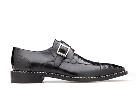 Caiman Monk Strap Dress Shoe - Black