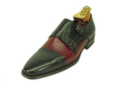 Carrucci Genuine Calf Skin Leather With Two Monk Strap Shoes - Black/Burgundy