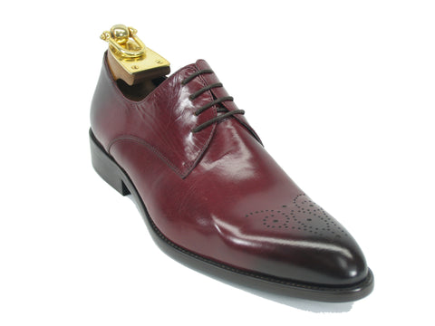 Carrucci Perforated Design Genuine Calf Skin Leather Dress Shoes - Burgundy