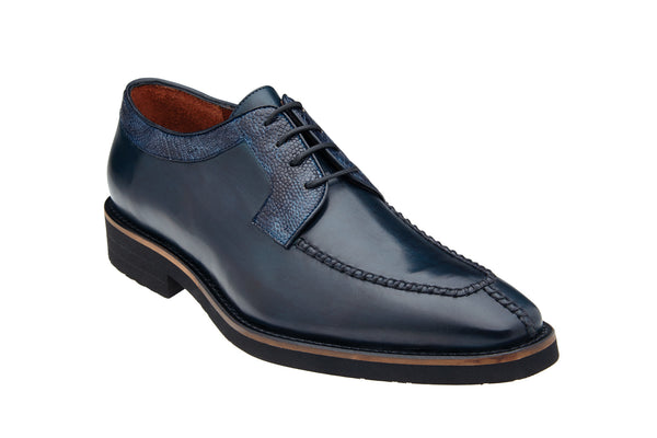 Ostrich and Italian Calf Split Toe Lace-Up with Ultra Light Rubber Sole - Antique Blue