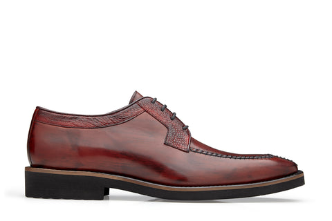 Ostrich and Italian Calf Split Toe Lace -Up with an Ultra Light Rubber Bottom - Wine