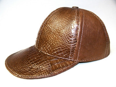 Gator and leather adjustable baseball cap - Brown